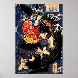 Saito Oniwakamaru, som dödar jättekarp Kuniyoshi Poster