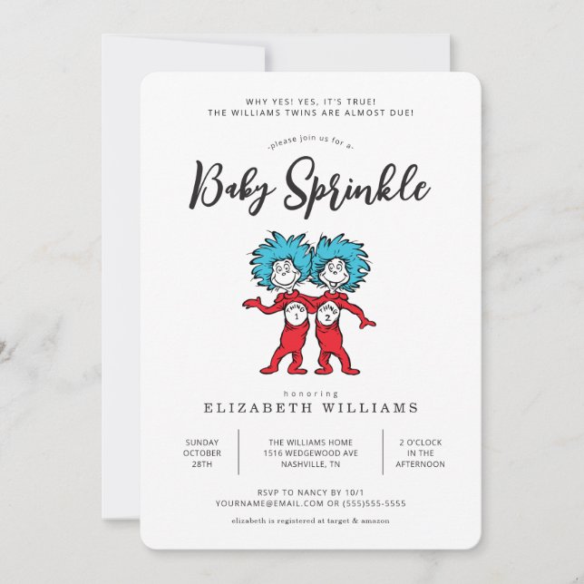 SAK 1 SAK 2 | Blåa Twillingar Baby Sprinkle Inbjudningar (Framsida)