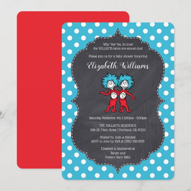 SAK 1 SAK 2 | Twillingar Kalkboard Baby Shower Inbjudningar (Fram/baksida)