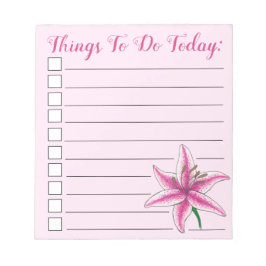 Sak att göra Rosa Lily Flower Checklist Anteckningsblock