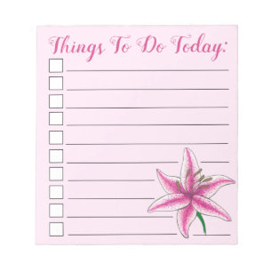 Sak att göra Rosa Lily Flower Checklist Anteckningsblock