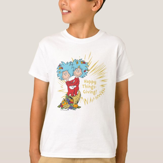 Sak Ett Sak Två Glada Saker-Givande! T Shirt (Framsida)