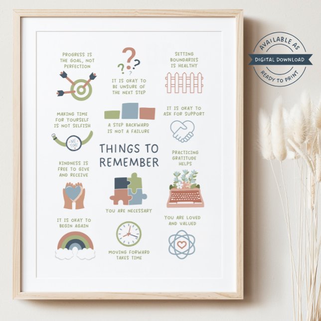 Sak för att komma ihåg självbetjäningsservice Post Poster (Things to Remember Affirmations Self-Care, daily affirmation, self-care printable, self care poster)