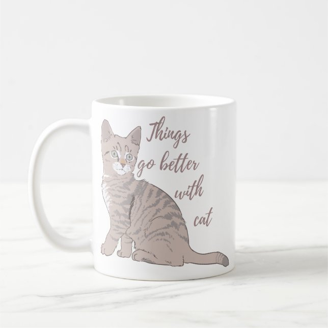 Sak går bättre med katt T-Shirt Dekorativ kudde Kaffemugg (Vänster)