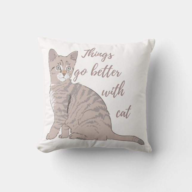 Sak går bättre med katt T-Shirt Kudde (Framsida)