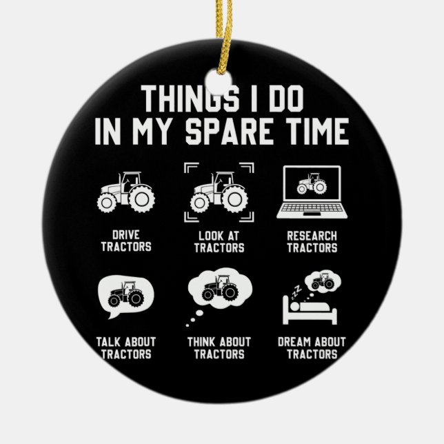 sak i gör i min fritidstraktor Funny Julgransprydnad Keramik (Framsidan)