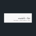 Sak I Kärlek om dig | Romantic Kärlek Note Cards Mini Visitkort<br><div class="desc">Snyggten "sak I kärlek om dig" har ett modernt, minimalistiskt stil-kort med handskrivet typsnitt i kärlek. Perfektens personlig-gåva till den du kärlek! Ge bara skrivan en kärlek-orsak på baksidan av varje kort och ställe tillsammans i ett sött burk, eller varför inte gömma dem i speciella ställen för att kärlek ska...</div>