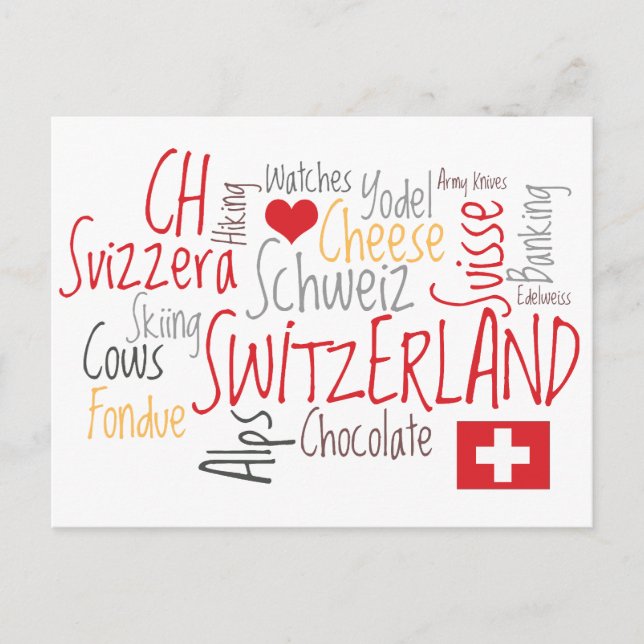 Sak I Kärlek Om Schweiz, ost, choklad Vykort (Framsida)