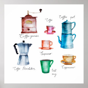 Sak-kaffets vattenfärgsamling poster