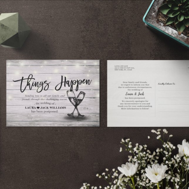 Sak råkar ut för Bröllop senareläggning av planeri Meddelande Vykort (Skapare uppladdad)