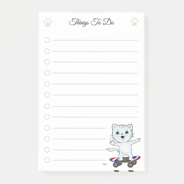 Sak to Do & Cute Skater Cat Post-it Block (Framsida)