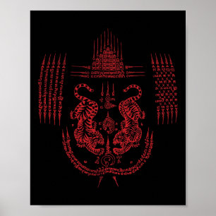 Sak Yant Muay Thai Kickboxning Tatuering Asiatisk Poster