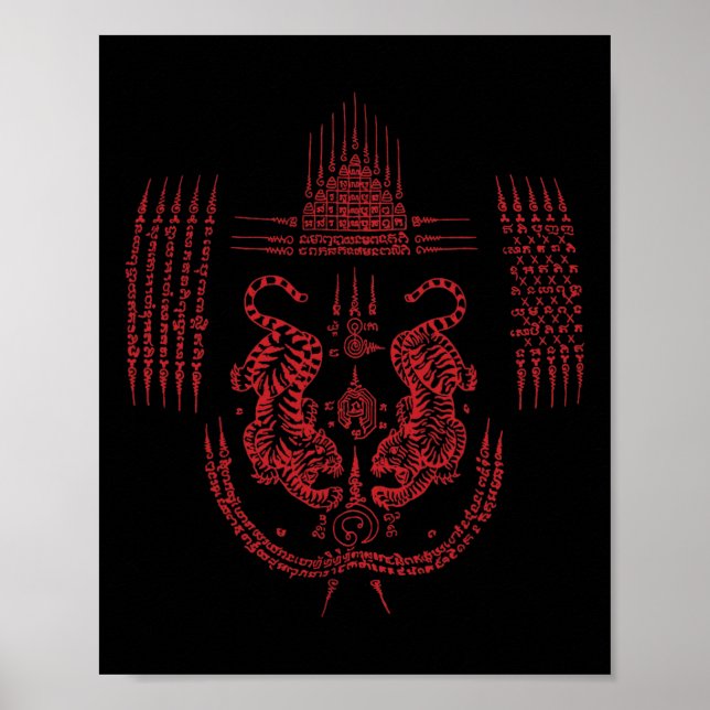 Sak Yant Muay Thai Kickboxning Tatuering Asiatisk  Poster (Framsidan)
