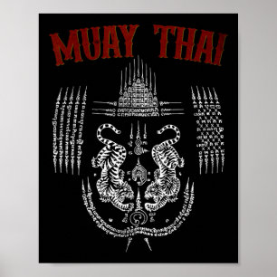 Sak Yant Muay Thai Kickboxning Tatuering Asiatisk Poster