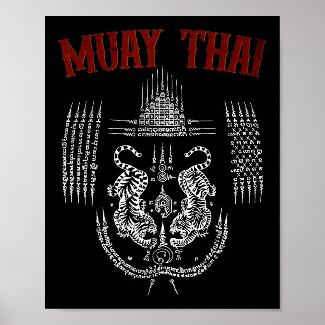 Sak Yant Muay Thai Kickboxning Tatuering Asiatisk  Poster (Framsidan)