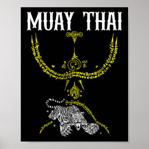 Sak Yant Muay Thai Kickboxning Tiger Tatuering Asi Poster
