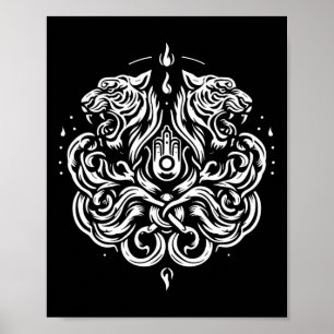 Sak Yant Muay Thai konst tatuering tvilling tiger Poster