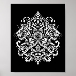 Sak Yant Muay Thai Mma Tattoo Twin Tiger Martial A Poster
