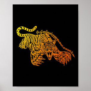 Sak Yant Muay Thai Tattoo Modig Tiger Kickboxning Poster