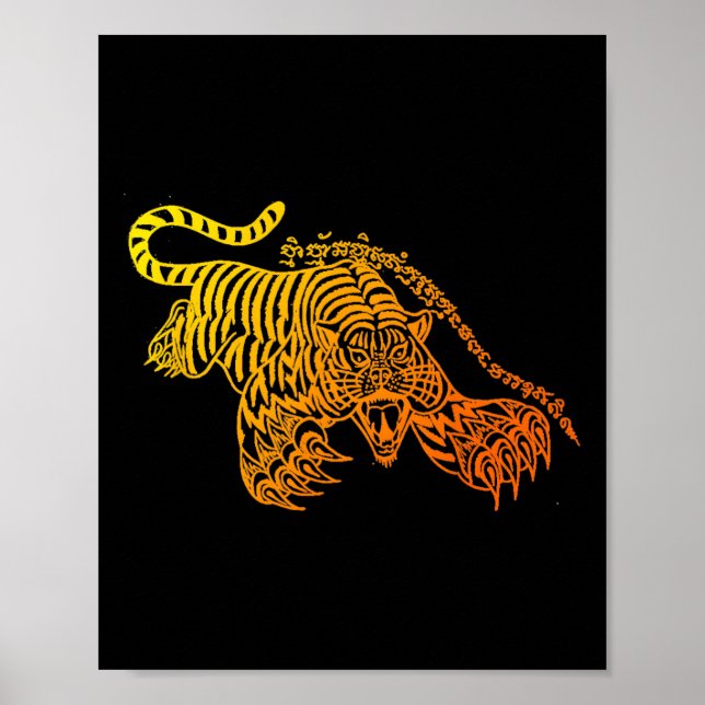 Sak Yant Muay Thai Tattoo Modig Tiger Kickboxning  Poster (Framsidan)