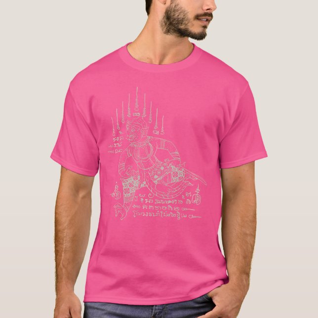Sak Yant Thai Tattoo Hanuman Mythical Yantra Thail T Shirt (Framsida)