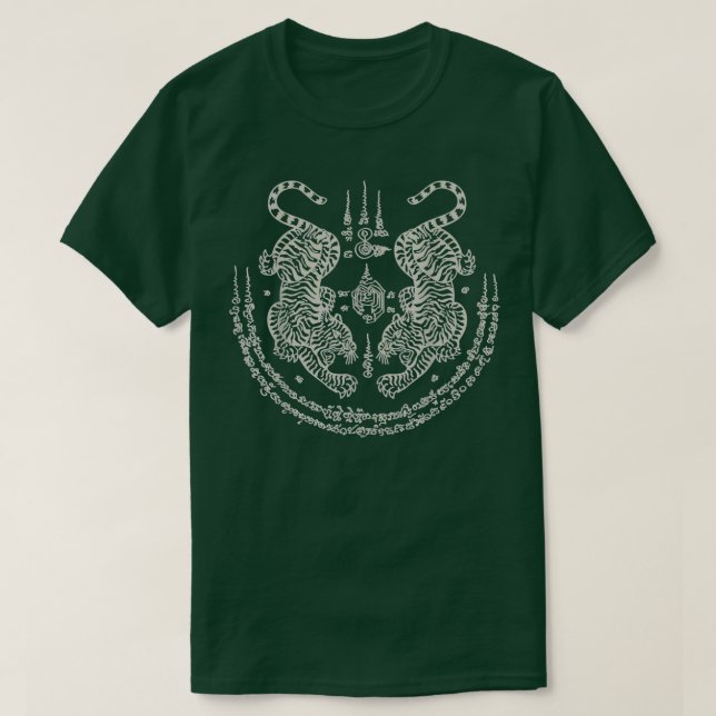 Sak Yant Thai Tattoo Twin Tiger Muay Magic Thail T Shirt (Design framsida)