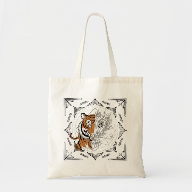Sak Yant Tiger morphing in i Dragon Tote Bag Tygkasse (Framsidan)