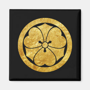 Sakai Mon Japansk samurai klan faux guld på svart Magnet