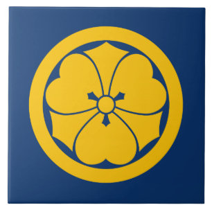 Sakai Mon Japansk samurai klan gult om blått Kakelplatta