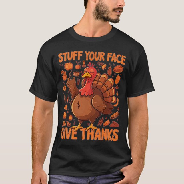 Saker Ansikte, Ge tack - en Roligt Thanksgiving T Shirt (Framsida)