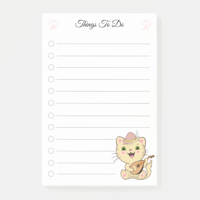 Saker att Göra & Söt Musikalisk Katt Post-it Block (Framsida)