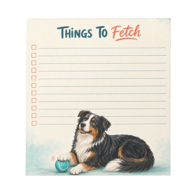 Saker att hämta Australian Shepherd Checklista Anteckningsblock (Framsida)