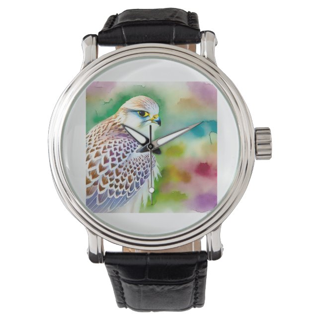 Saker falcon 041024AREF119 - Watercolor Armbandsur (Framsida)