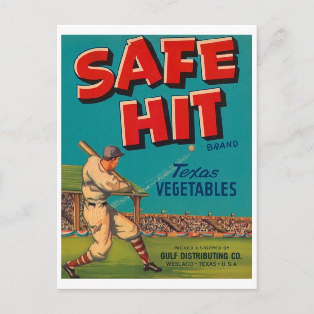 Säker Hit Vintage Crate Etikett - Baseball Vykort (Framsida)