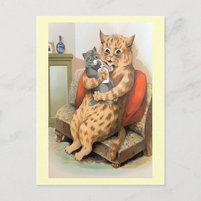 Säker i Mor Arm av Louis Wain Postcard Vykort (Framsida)