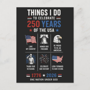 Saker jag firar 250 år USA 1776 Vykort