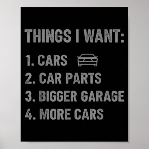 Saker jag vill ha reservdelar och garage rolig bil poster