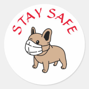 SÄKER KOLLA KOLLA BULLDOG MED ANSIKTSMASK KLISTERM RUNT KLISTERMÄRKE