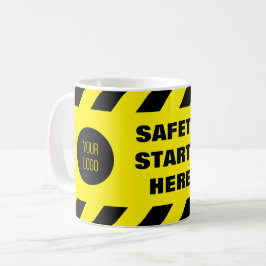 Säkerhet Börjar Här Gul Svart Arbetsplats Säkerhet Kaffemugg