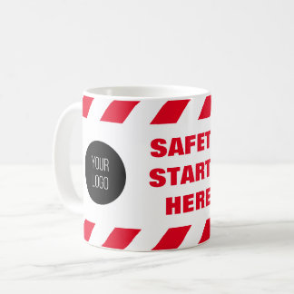 Säkerhet Börjar Här Röd Vit Brandtejp Logo Kaffemugg