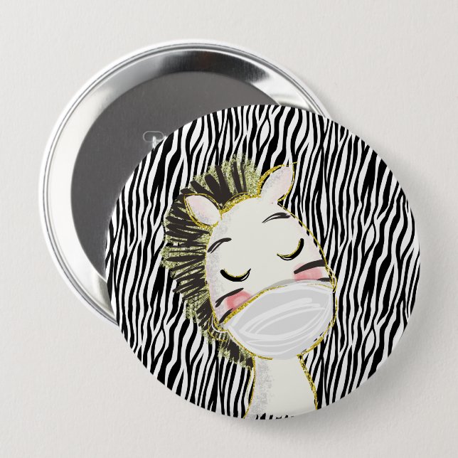 Säkerhet Sebra Djur Barn Coronavirus Knapp (Framsida & baksida)