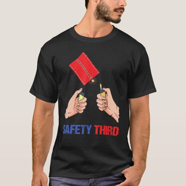 Säkerhet Tredje 4 juli Patriotic Fireworks T Shirt (Framsida)