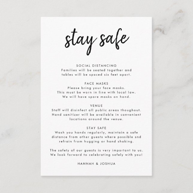 Säkerhetsåtgärder | Covid-19 Modern Script Bröllop Tilläggskort (Framsida)
