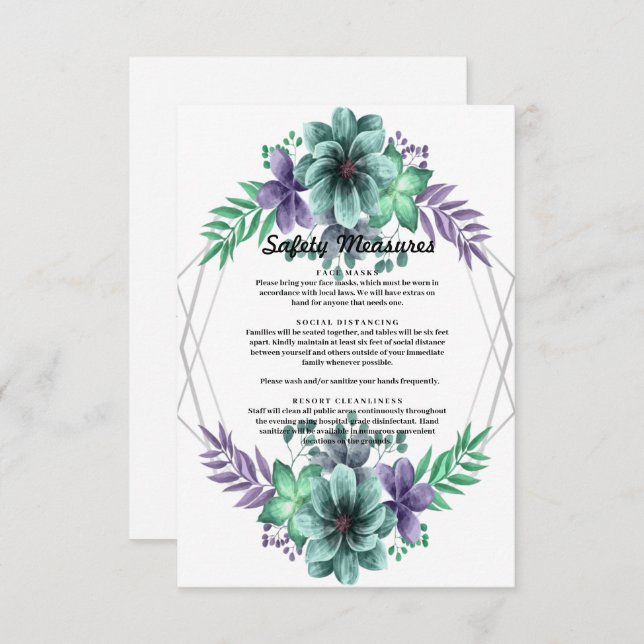 Säkerhetsåtgärder för Blommigt av grönt och Lila a Tack Kort (Fram/baksida)