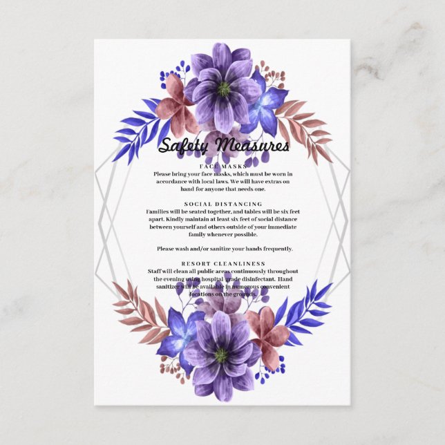 Säkerhetsåtgärder för Blommigt av lila och blått v Tilläggskort (Framsida)
