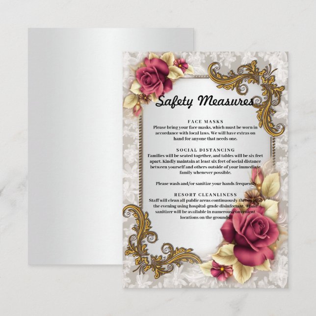 Säkerhetsåtgärder för elegant Röd ros Bröllop Tilläggskort (Fram/baksida)