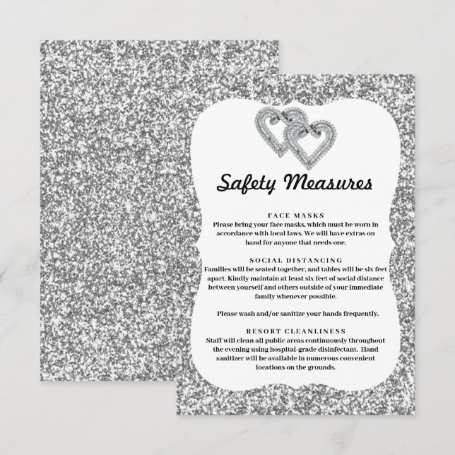 Säkerhetsåtgärder för silver Glitter Diamond Heart Tilläggskort (Fram/baksida)
