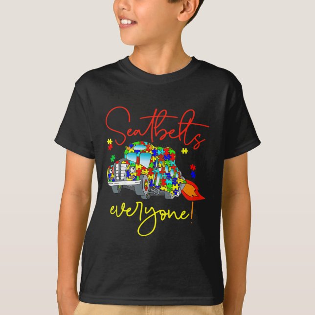 Säkerhetsbälten Alla Autism Awareness Magic School T Shirt (Framsida)