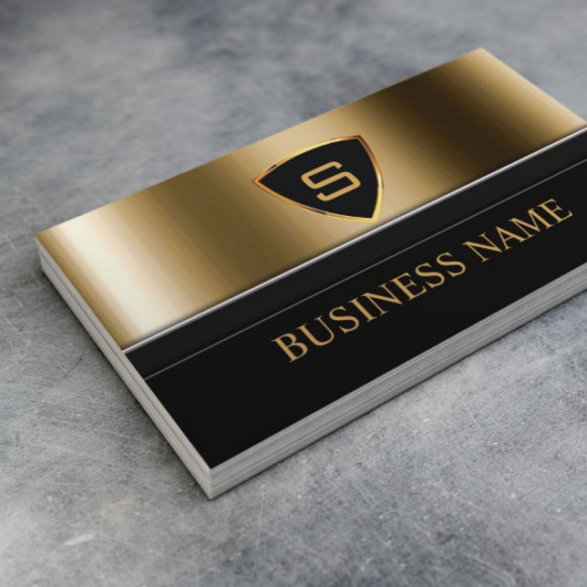 Säkerhetskontrollen Guld Shield Monogram Modern Visitkort (Skapare uppladdad)