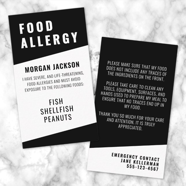 Säkerhetskort för livsmedelsallergier visitkort (Food Allergy Safety Card)